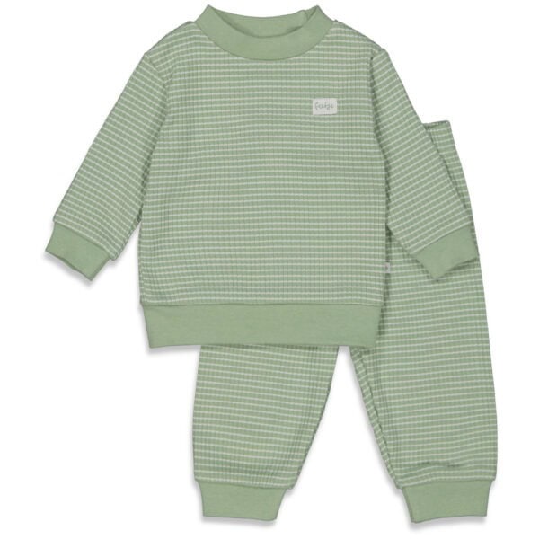 Baby wafelpyjama in blauw, zacht en comfortabel voor jonge kinderen.