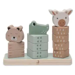 Houten jungle stapeltoren met dierenfiguren voor baby's en peuters.