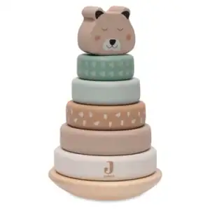 Houten stapelaar met jungle dieren, geschikt voor baby's en peuters.