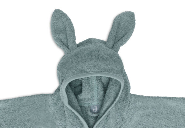 Badponcho badstof met konijnenoren in Sea Green, ideaal voor baby's na het badderen.