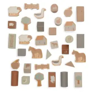 Houten blokken set Farm, perfect voor educatief spel en creativiteit.