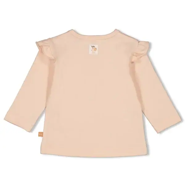 Licht roze baby longsleeve met ruffle details.