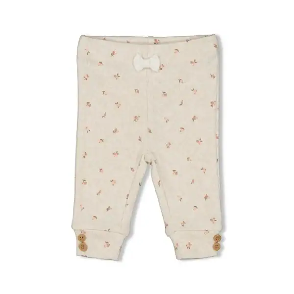 Baby Feetje broek met ribstof en kleine bloemprint, offwhite melange.