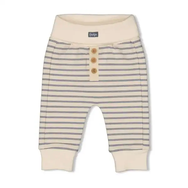 Baby Feetje broek met strepen in creme en blauw, comfortabele pasvorm.