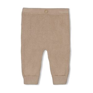 Zachte gebreide babybroek in zand melange, comfortabel en warm.